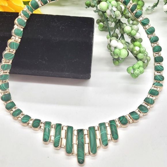 🌿950 sterling s925 Malachite choker necklace 72 grams. - Picture 3 of 6